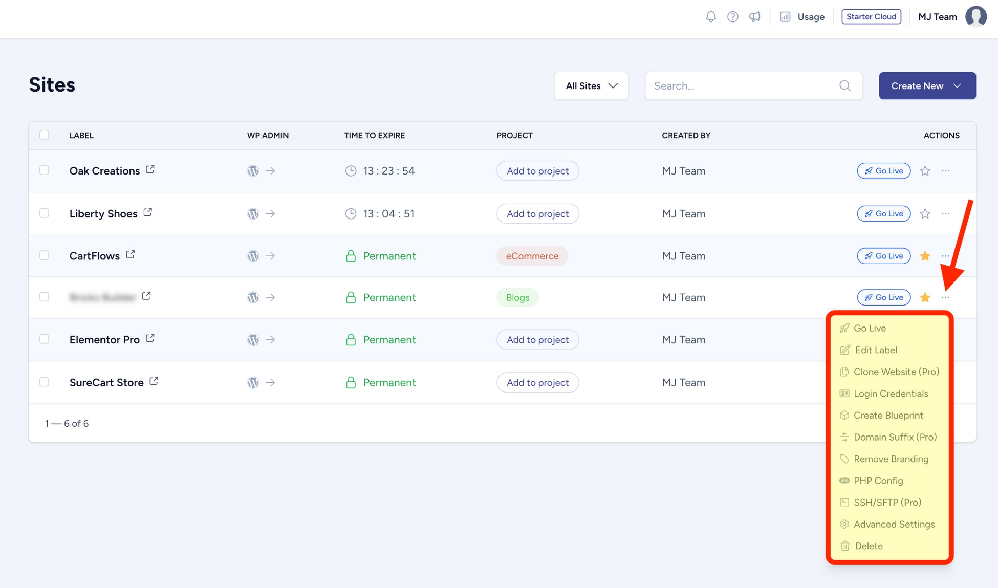 A view of the Staging Sites area.
